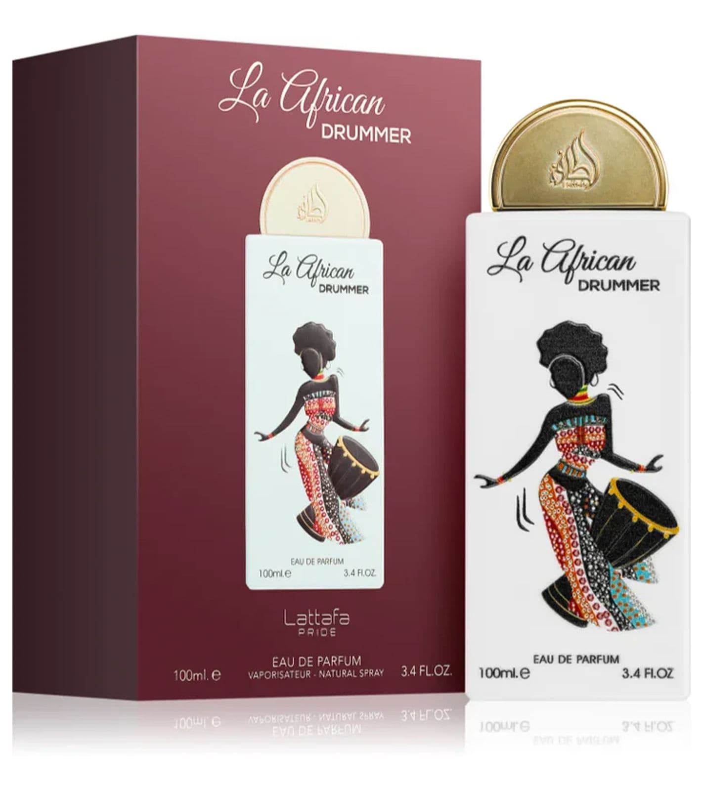 Lattafa La African Drummer Eau de Parfum, un profumo per il corpo fruttato e fresco con un'aura calda e orientale, in bianco da 100 ml.