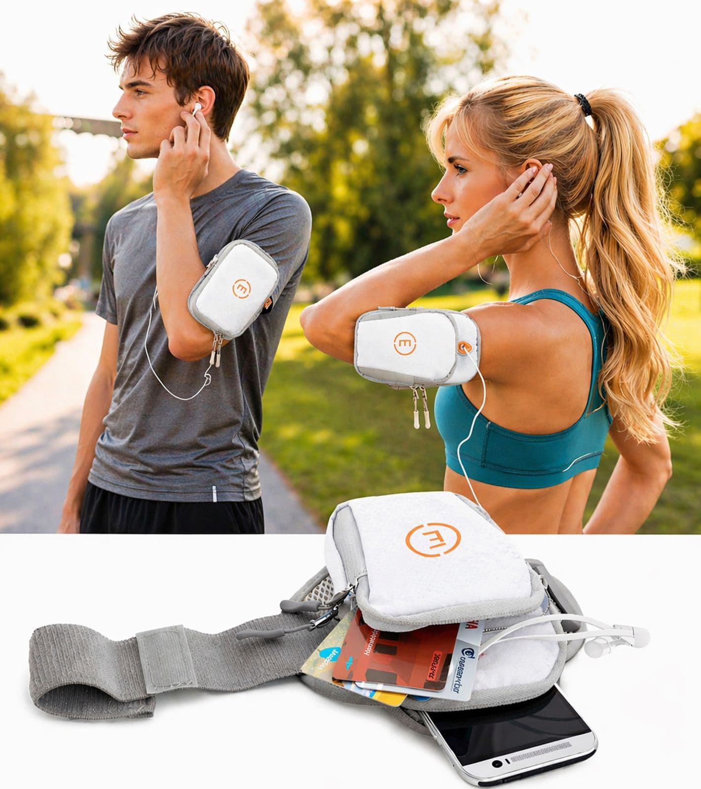 Fascia da braccio sportiva Echelon Lime per cellulare con apertura per cuffie, custodia per telefono da jogging, colore bianco