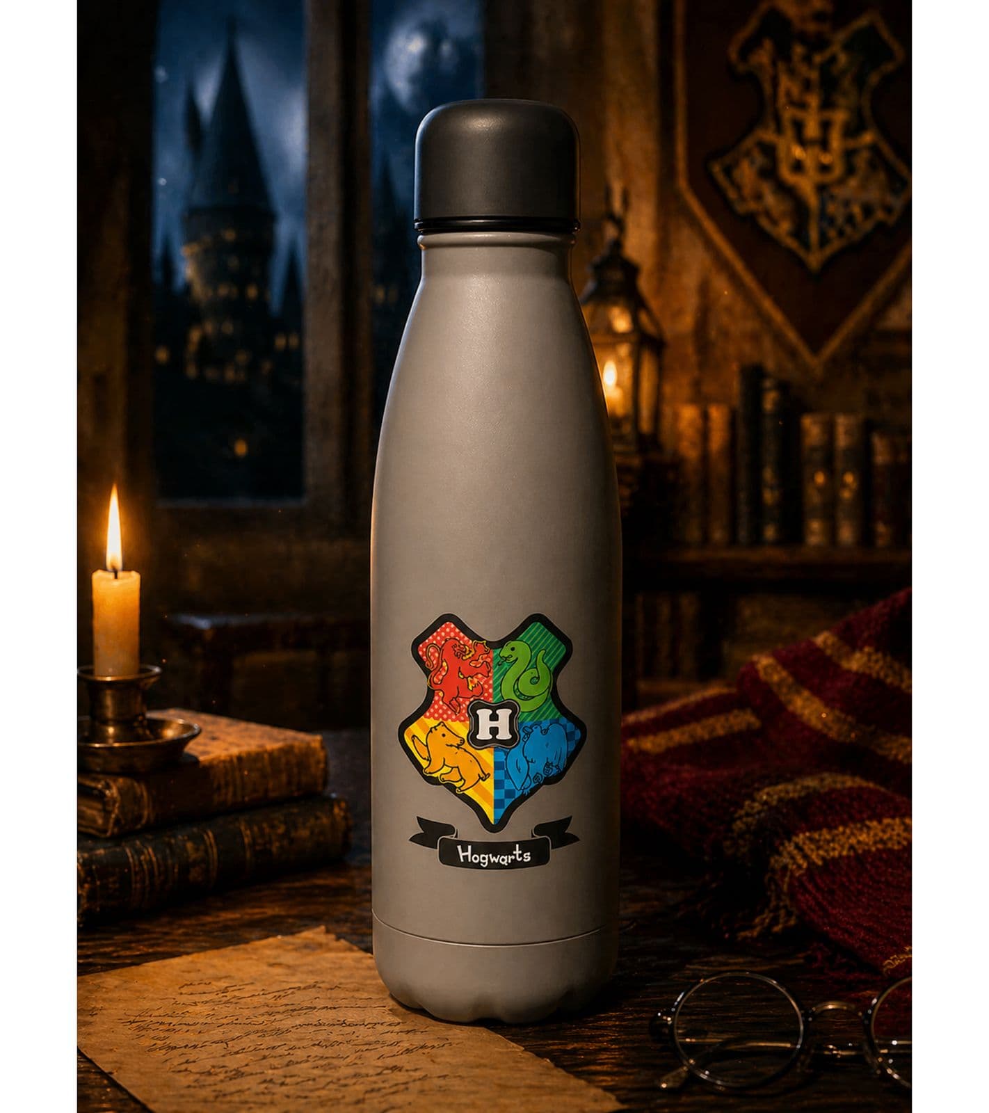 Confezione da 2 borracce termiche Harry Potter "Ritorno a Hogwarts" da 500 ml in acciaio inox con design magico, beige/grigio view 2
