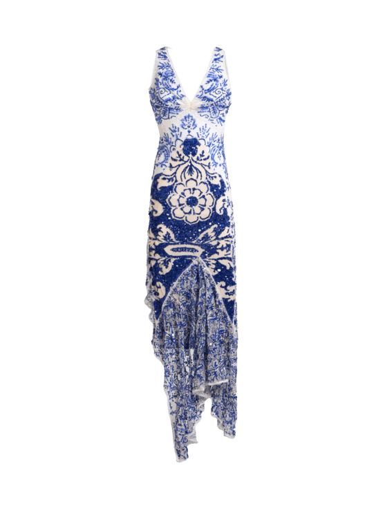 Etro, Abito Lungo Con Paillettes Ricamate, Donna, Blu Navy, Taglia 42