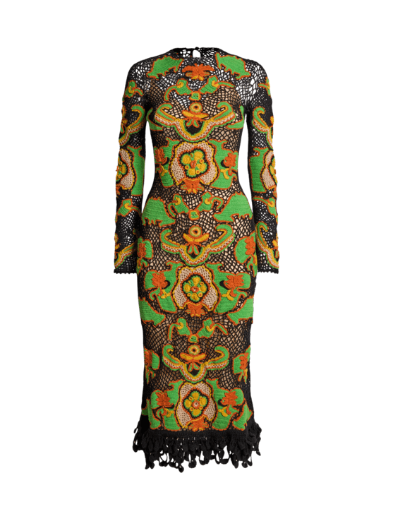 Etro, Abito Lungo In Cotone Con Motivo Floreale Effetto Crochet, Donna, Multicolor, Taglia 44
