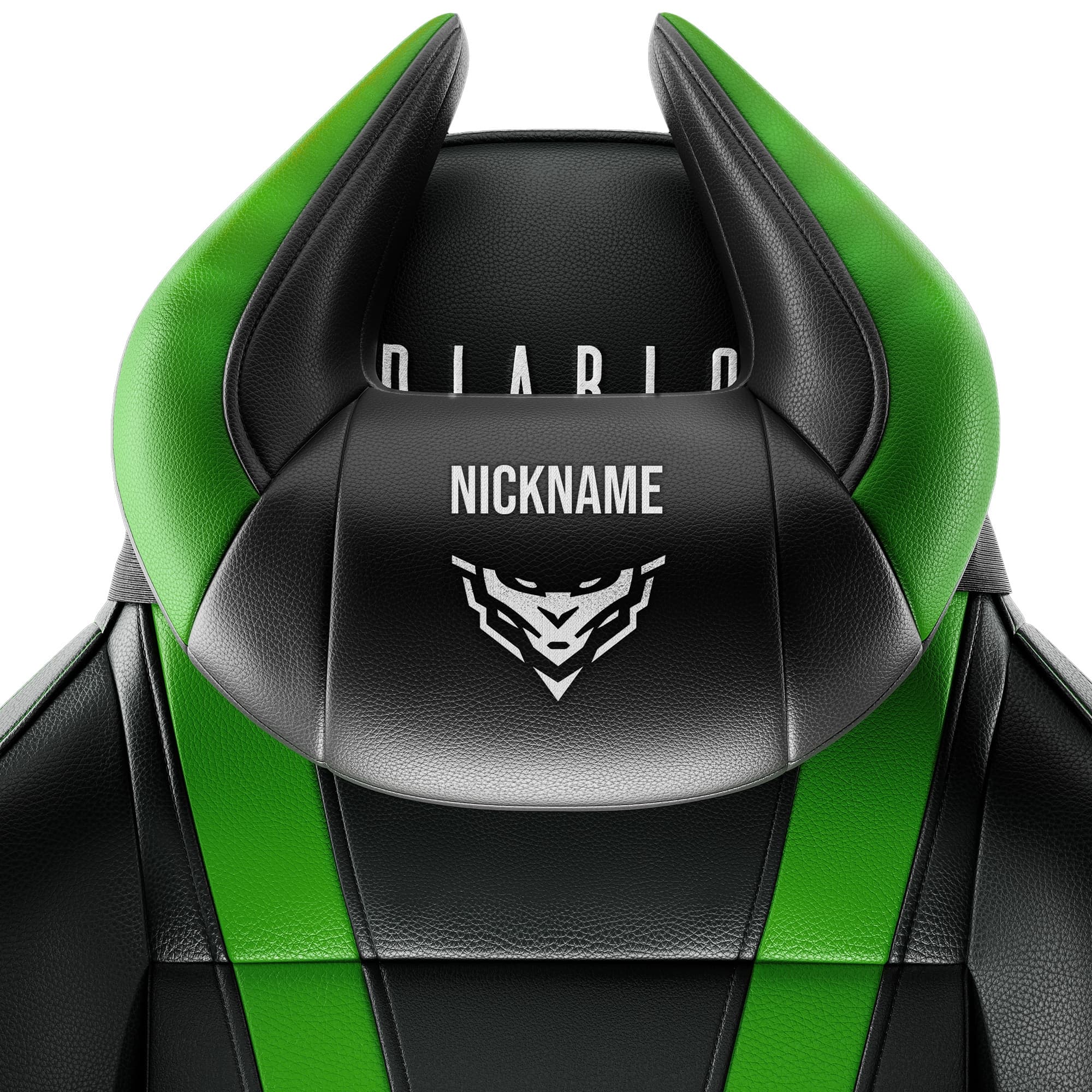Cuscino poggiatesta Diablo Chairs X-Horn con ricamo personalizzato nero e verde
