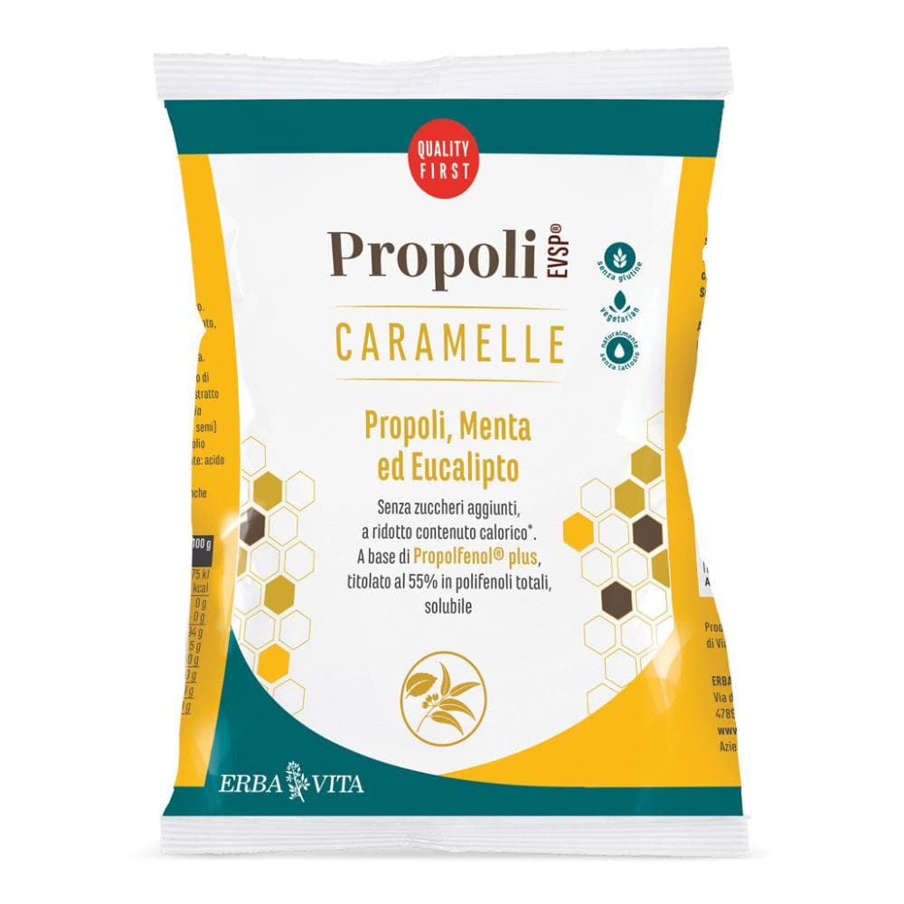 Propoli EVSP Caramelle (Gusto menta e eucalipto)- Erba Vita - 65 grammi - Caramelle per un immediato sollievo e protezione della gola