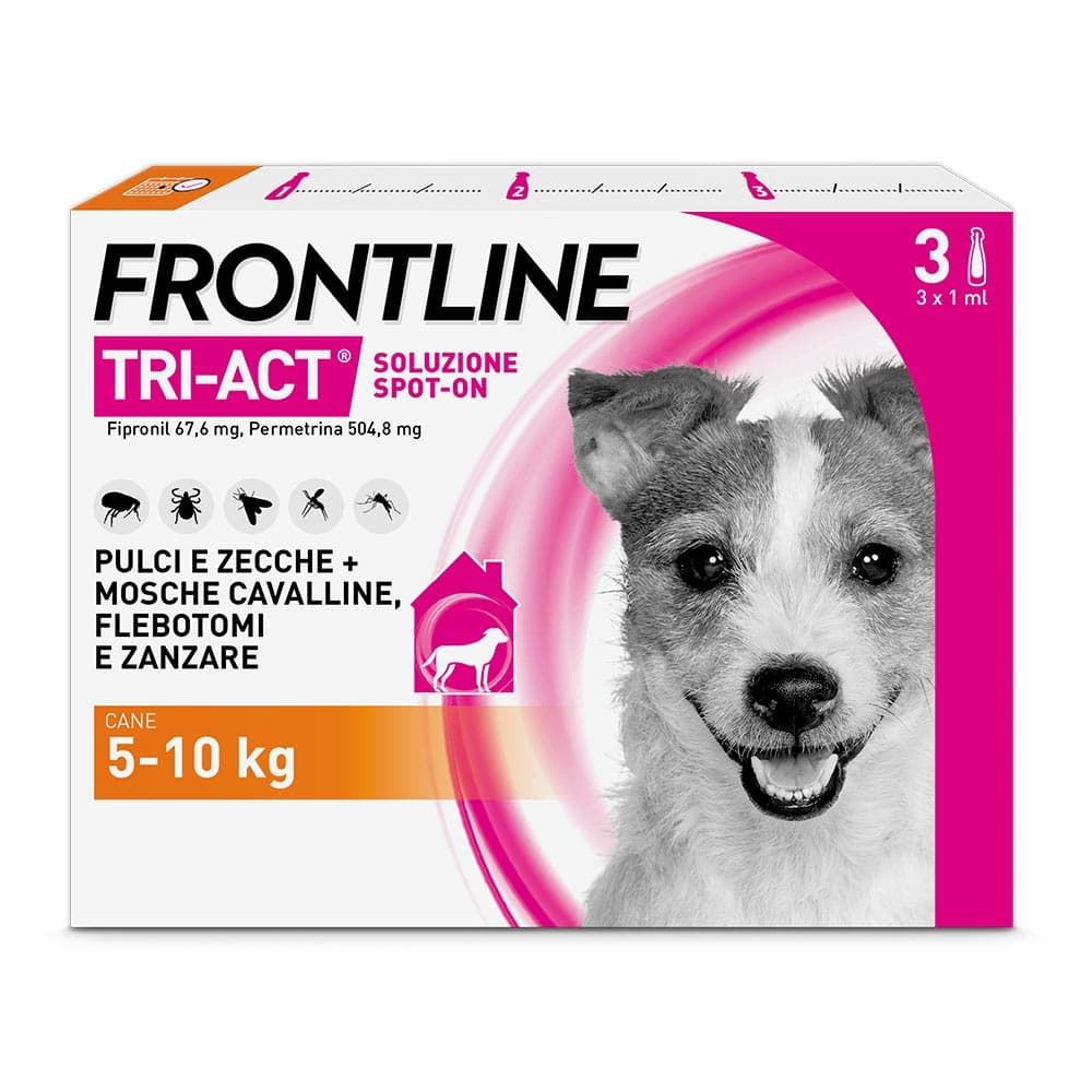 Frontline Tri-Act x3 Pipette, Antiparassitario Per Cani (5-10Kg) Contro Parassiti Esterni E Insetti Volanti