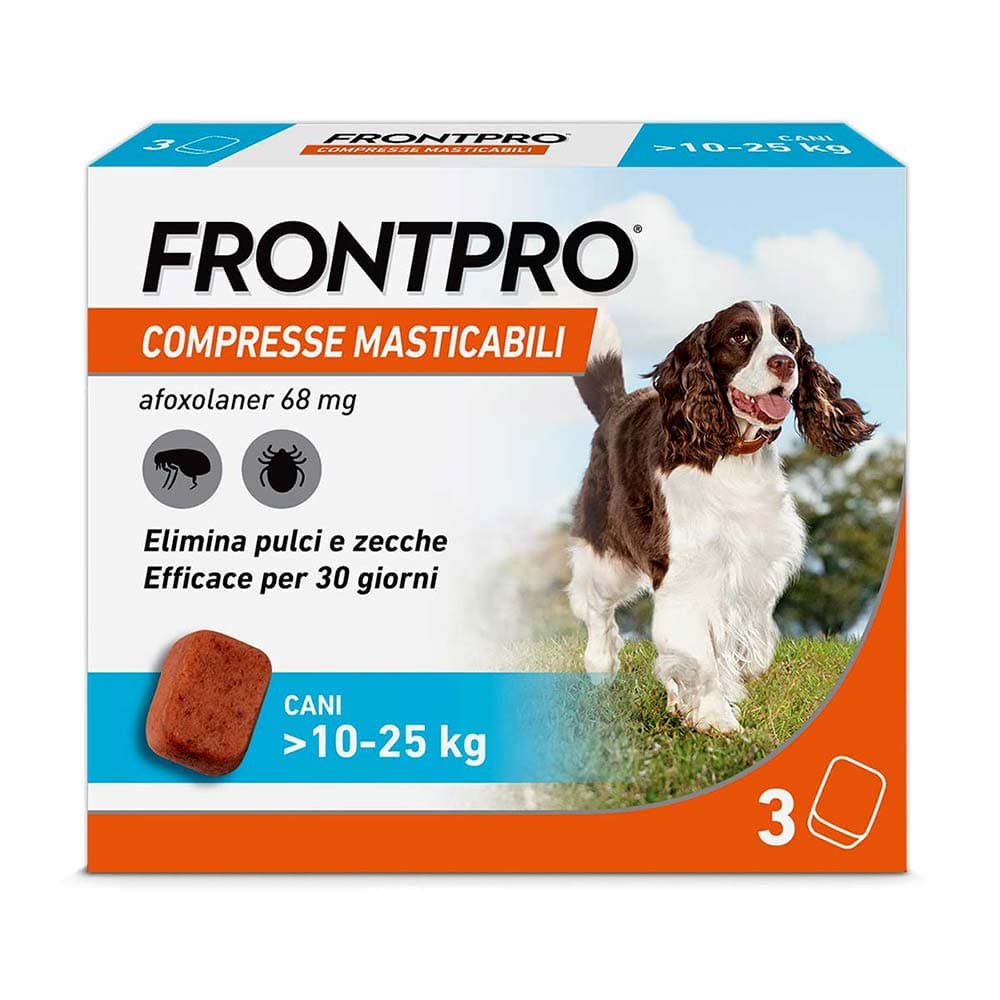 Frontpro Cani x3 Compresse Masticabili, Antiparassitario Per Cani (10-25Kg) Contro Pulci E Zecche
