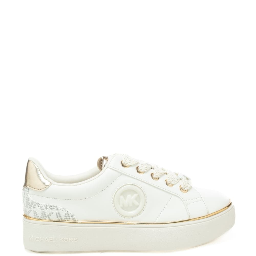 Michael Kors sneakers da bambina jordana finn con inserto pattern logo sul retro bianco oro