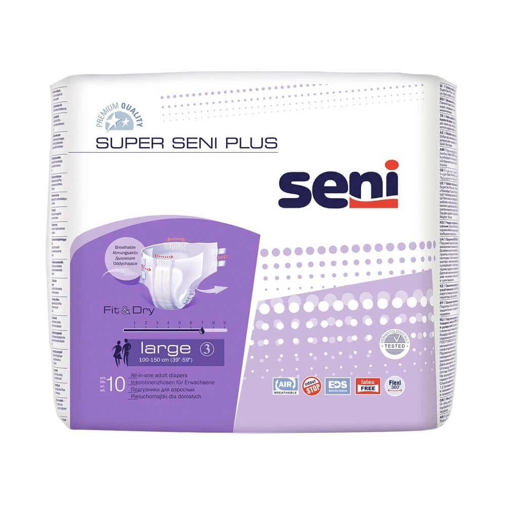 Pannolini con sistema chiuso, Large, 10 pezzi, Super Seni Plus