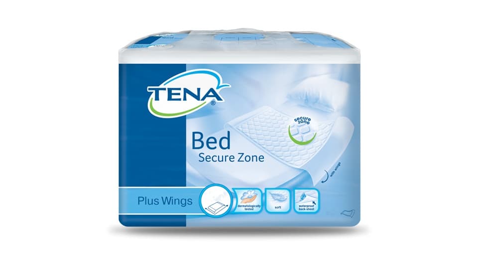 Tena Bed Secure Zone Traverse Assorbenti con Ali Plus Wings Misura 180 x 80 cm, 20 Pezzi