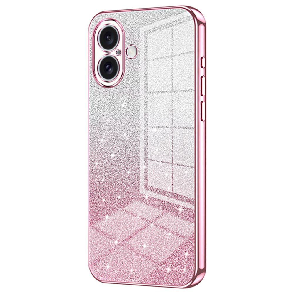 For iPhone 16 Plus Case Electroplating Gradient Glitter TPU Phone Cover - Pink