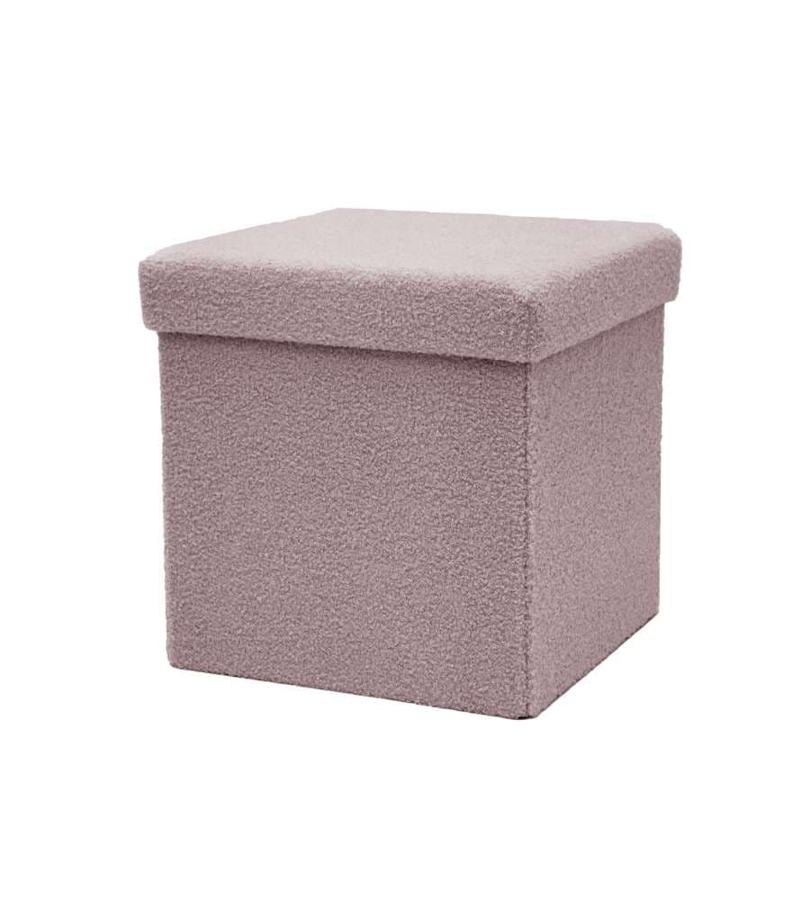 Pouf Pieghevole in Teddy Bouclè Rosa - 38x38x38 cm