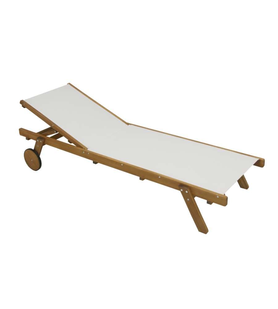 Domo Mea Lettino Sdraio Prendisole da Giardino in Eucalipto e Tela Ecru - 195x71 cm