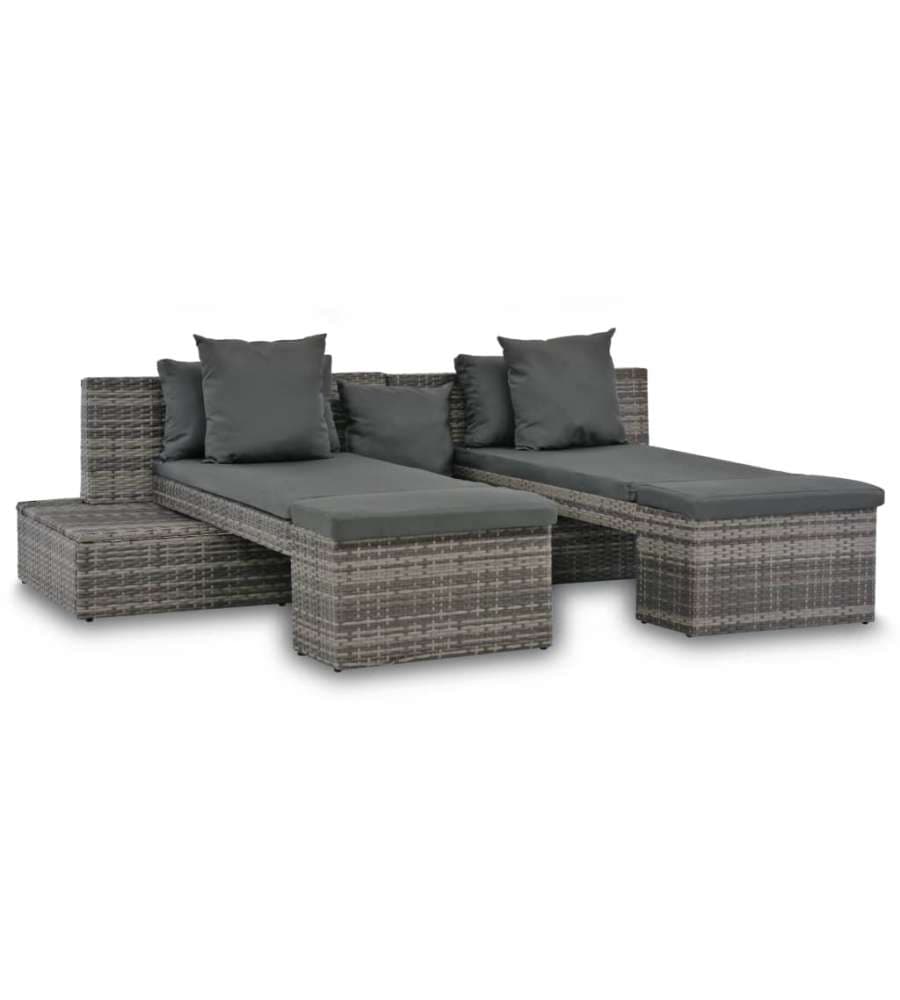 Set Divani da Giardino 4 pz con Cuscini in Polyrattan Grigio 44724