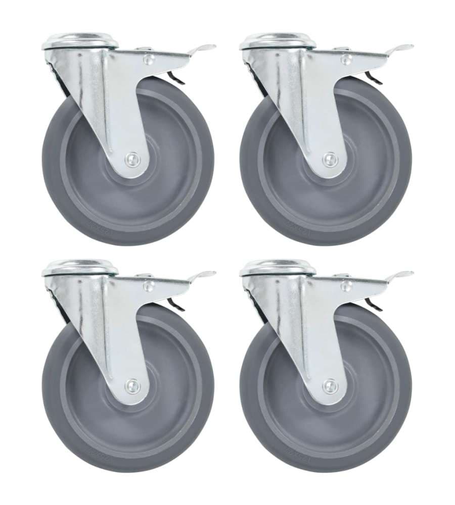 Ruote Girevoli con Foro per Bulloni e Doppio Freno 4 pz 125 mm