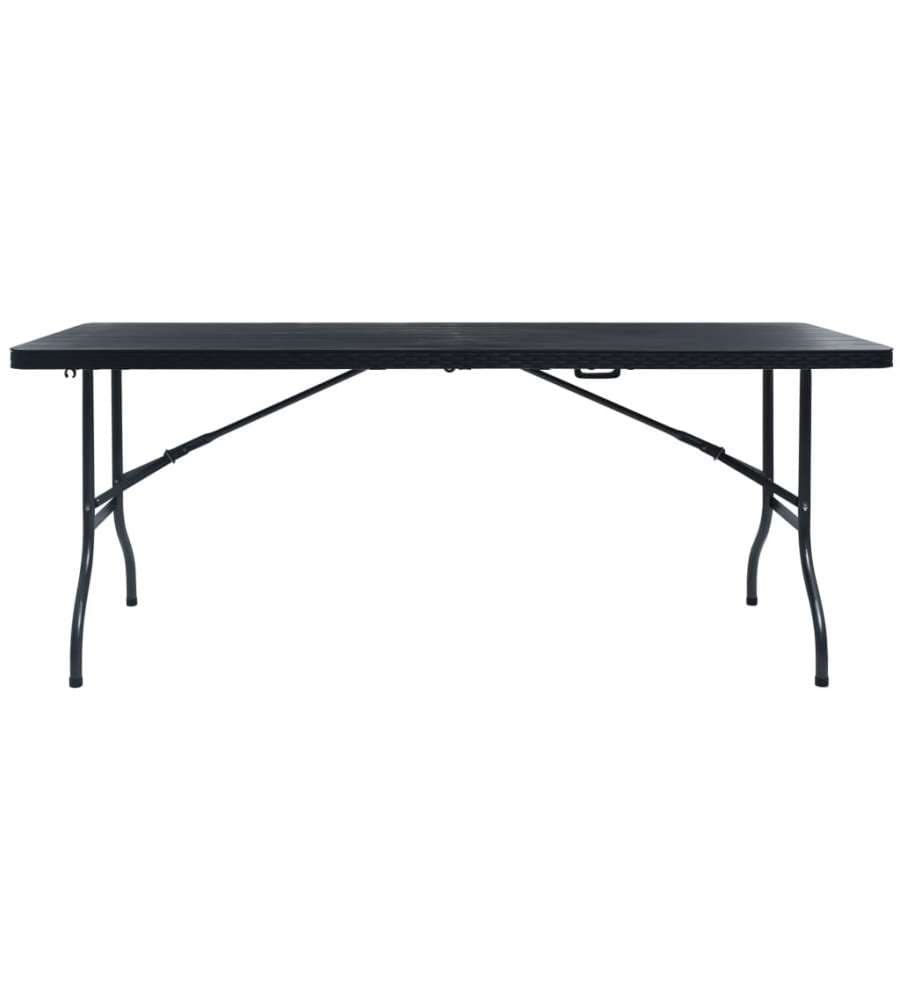 Tavolo da Giardino Pieghevole Nero 180x75x72 cm in Rattan HDPE