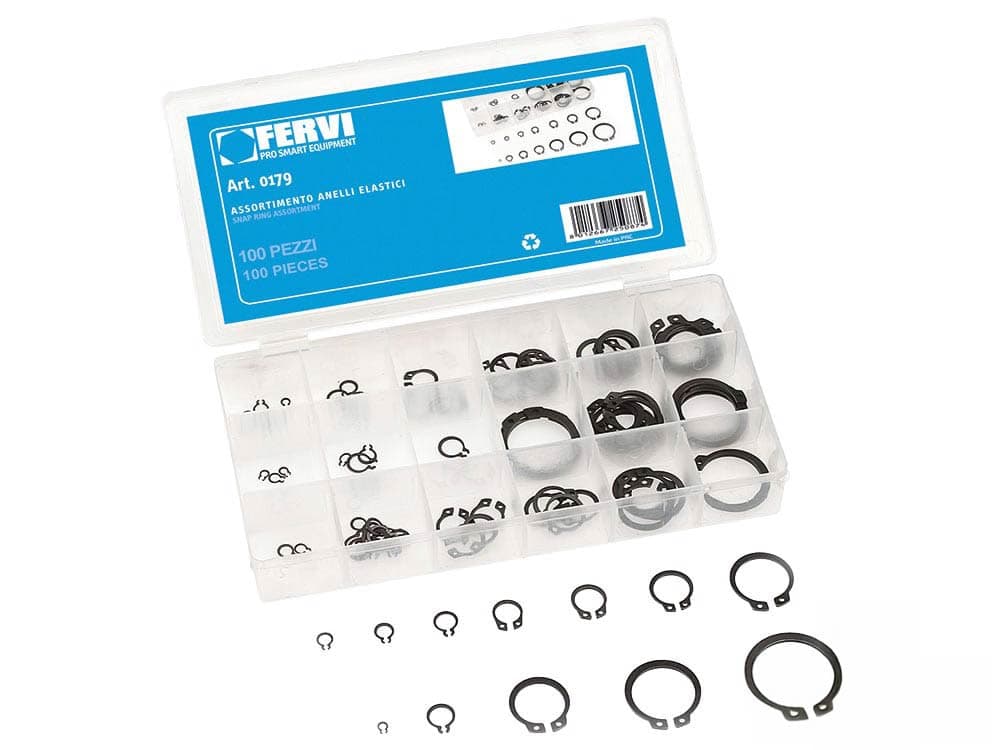 Assortimento anelli elastici Fervi varie misurazioni art.0179 (100pz)
