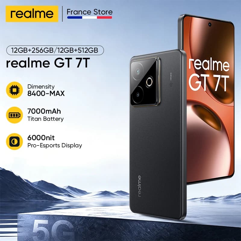 realme GT 7T 5G AI Smartphone Versione Globale, Display AMOLED da 6.8" con Mediatek Dimensity 8400 Max, Batteria da 7000 mAh, Ricarica a 120W