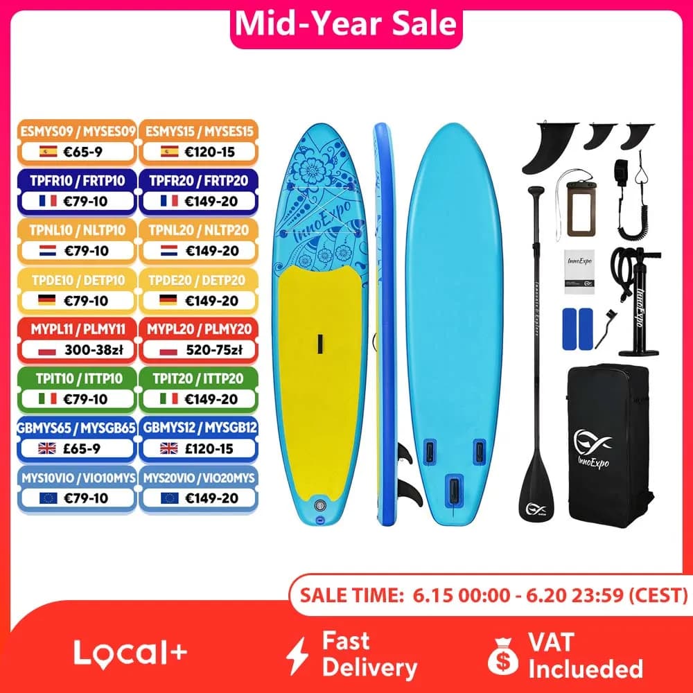 Tavola da Stand Up Paddle InnoExpo con Accessori, Tavola da Surf SUP Antiscivolo, Tavola da Paddle Gonfiabile per Sport Acquatici