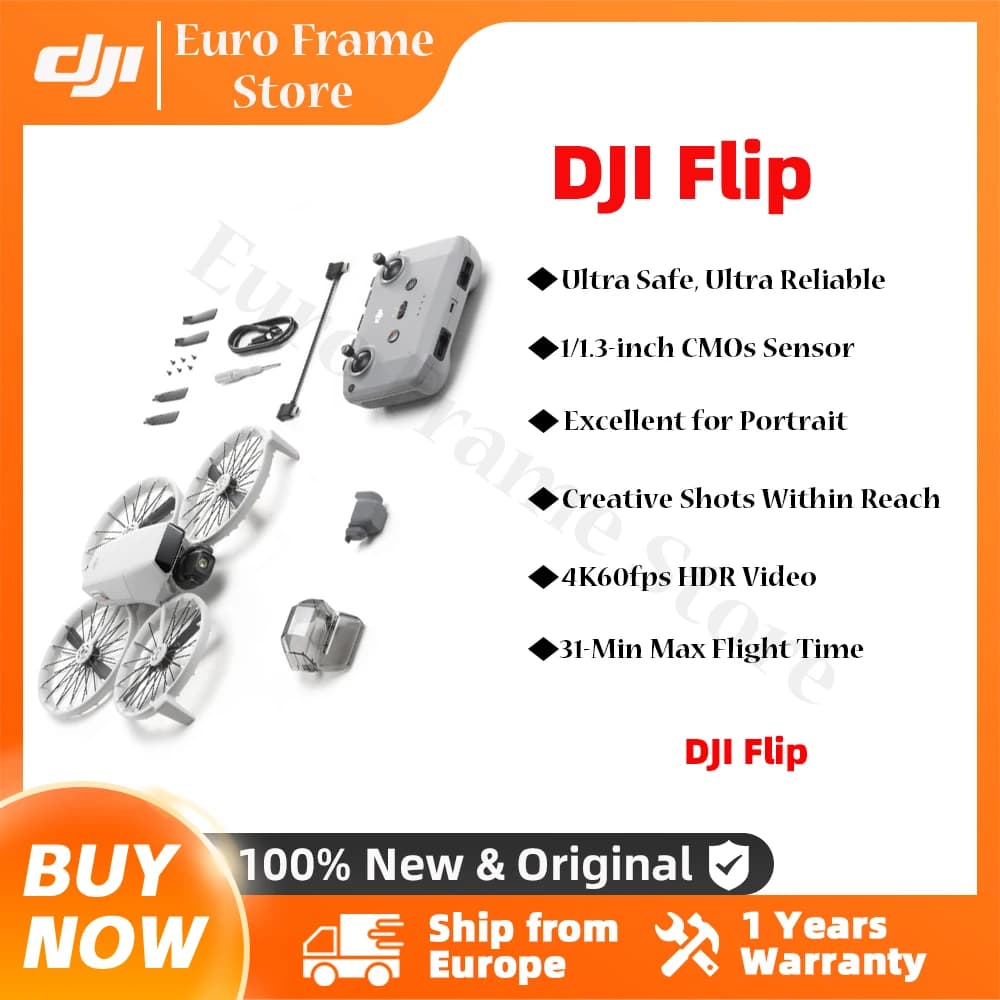 Drone DJI Flip Camera con videocamera 4K UHD sotto i 249g, stabilizzazione gimbal a 3 assi, trasmissione video 44000ft/13km, originale.