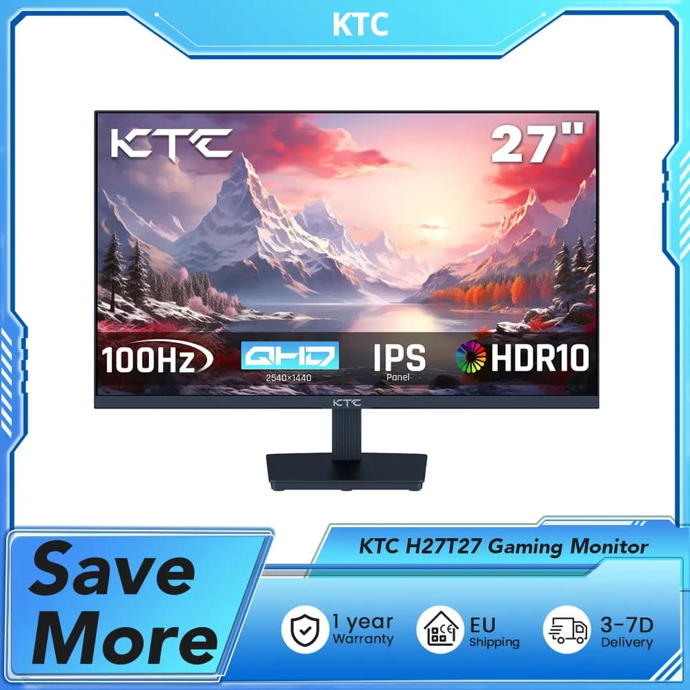 Monitor da gioco KTC H27T27, schermo IPS da 27" 2560x1440, velocità di aggiornamento 100 Hz, tempo di risposta HDR10 di 1 ms, luce blu bassa e senza