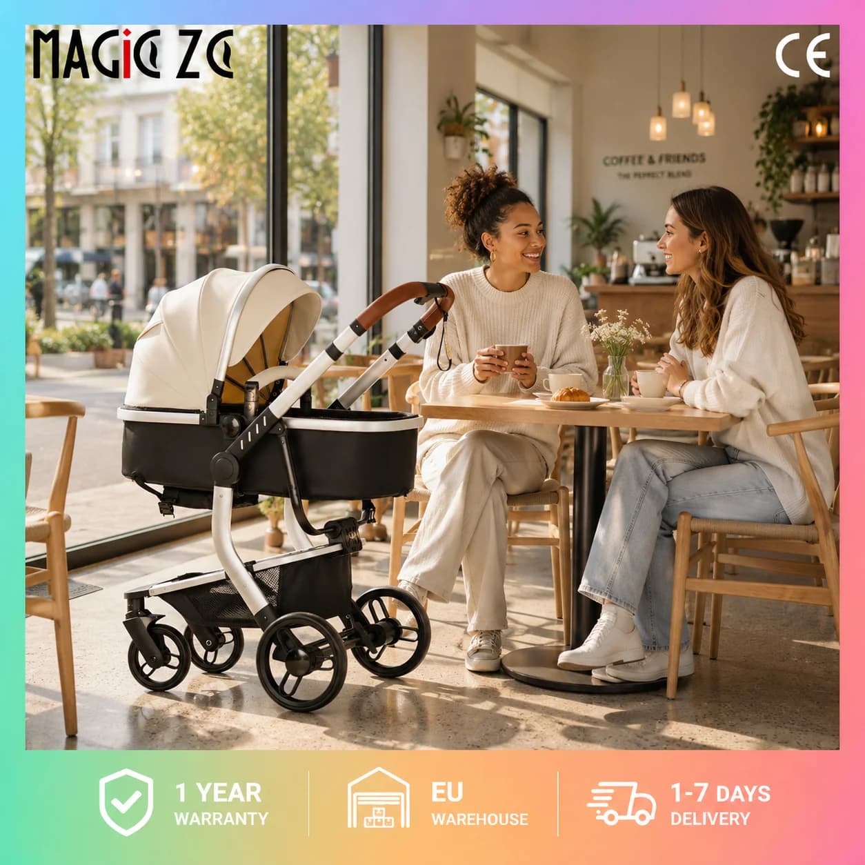 Sistema di Viaggio 3-in-1 per Neonati con Seggiolino Auto, Passeggino Convertibile Reversibile, Carrozzina Compatta Pieghevole con Una Mano, Ruote