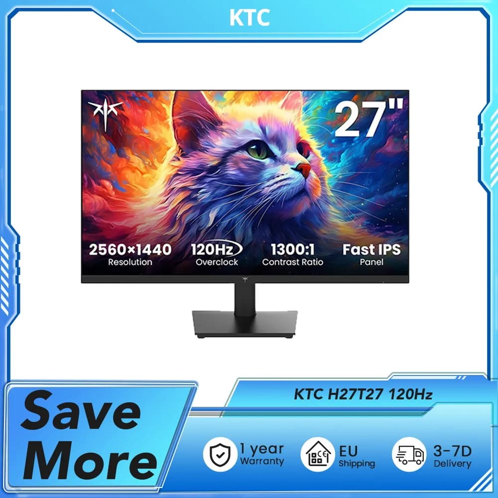 KTC H27T27 Monitor da ufficio 27" 2560×1440 Overdrive da 100 Hz a 120 Hz Risoluzione QHD 2K Pannello IPS HDR10 Bassa luce blu senza sfarfallio