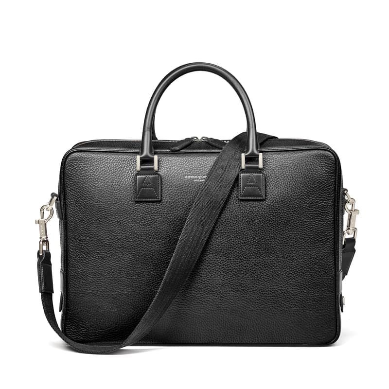 Aspinal of London Mount Street Laptop Briefcase Bag in Black Pebble