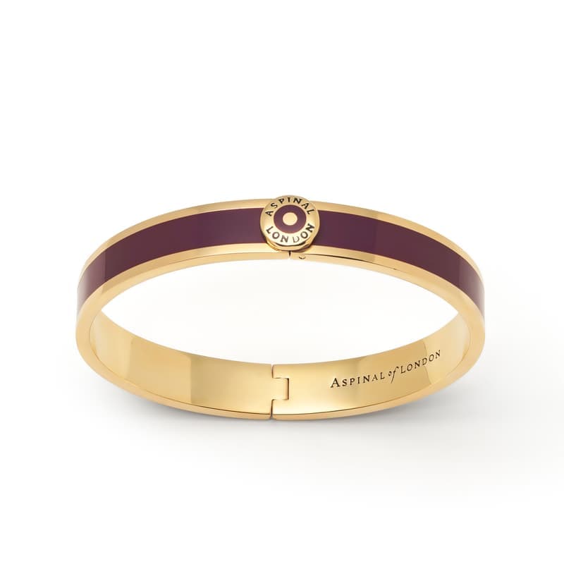 Aspinal of London Enamel Bangle in Fig Enamel & 18ct Gold Plated