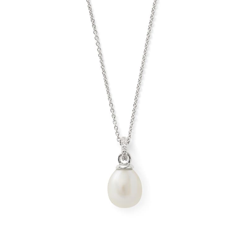 Aspinal of London Diamond & Pearl Pendant Necklace in Diamond, Pearl & 14ct White Gold