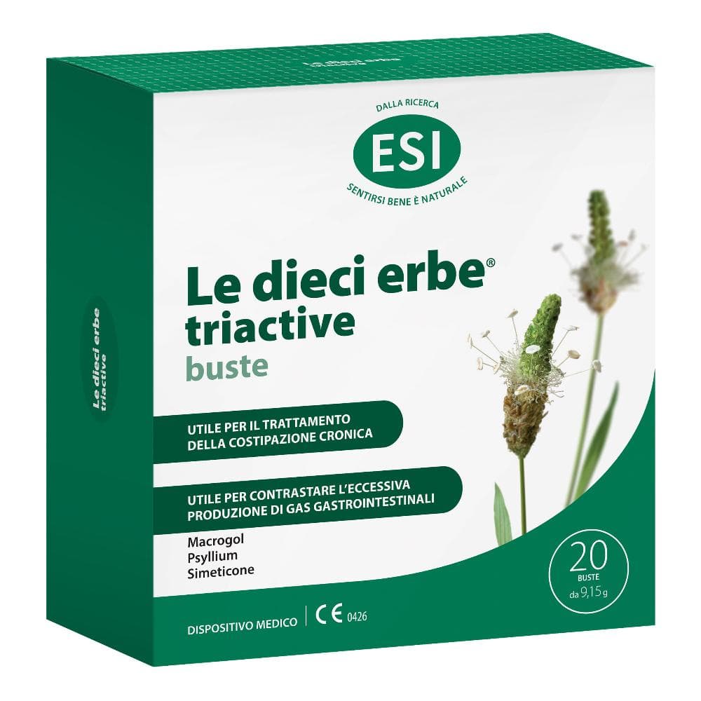 ESI Le Dieci Erbe Triact 20 Bustine - Dispositivo Medico per Stitichezza e Gonfiore con Macrogol, Psillio e Simeticone