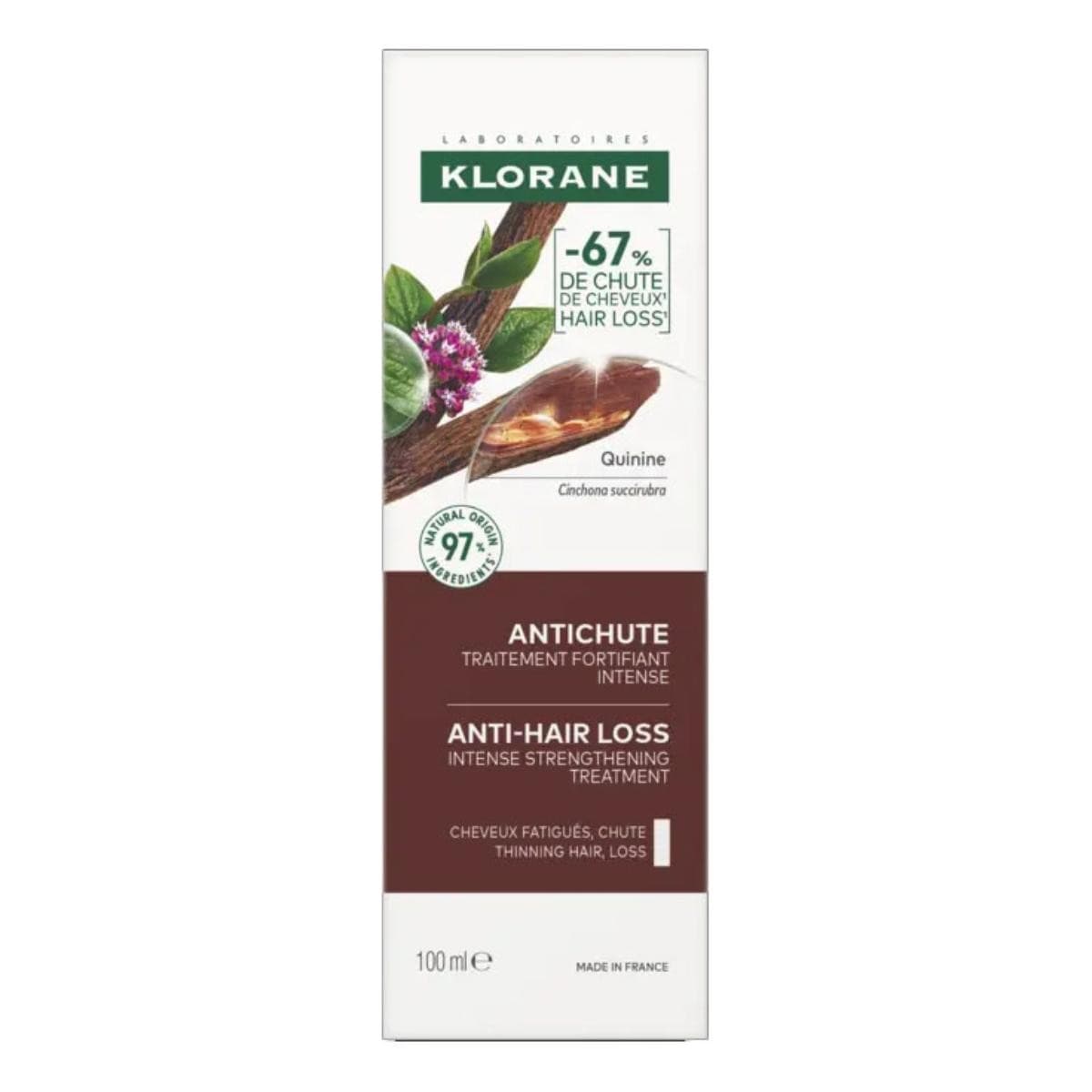 Klorane Chinina e Stella Alpina BIO - Trattamento Fortificante Intenso contro la Caduta dei Capelli, 100ml