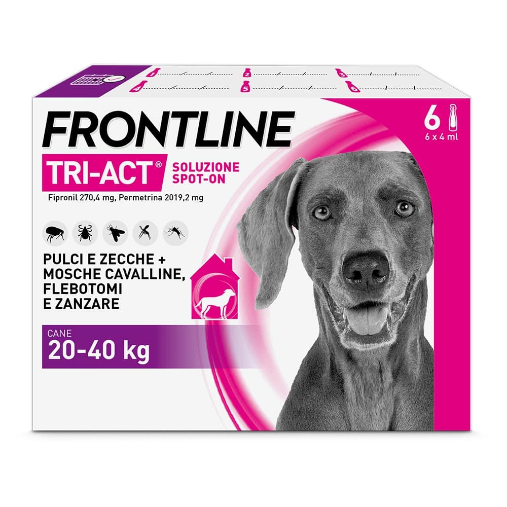 Frontline Tri-Act x6 Pipette, Antiparassitario Per Cani (20-40Kg) Contro Parassiti Esterni E Insetti Volanti