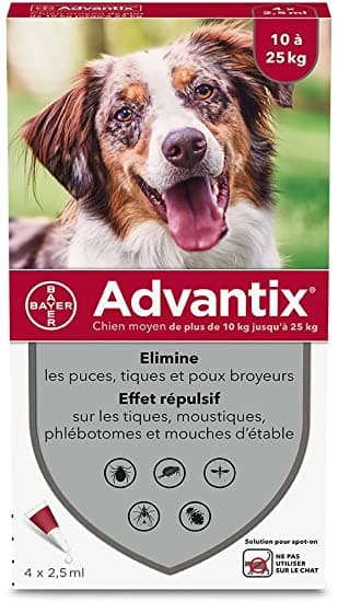 Advantix Spot-On per Cani da 10 a 25 Kg - Pipette antiparassitarie - 4 Pipette monodose da 2,5 ml