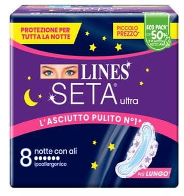 Lines Seta Ultra Assorbente con Ali Notte 8 pezzi
