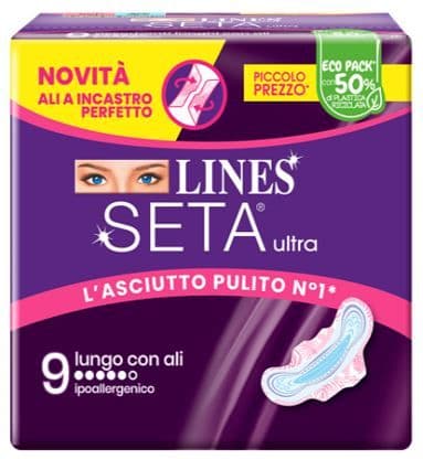 Lines Seta Ultra Assorbente Lungo con Ali Giorno 9 pezzi