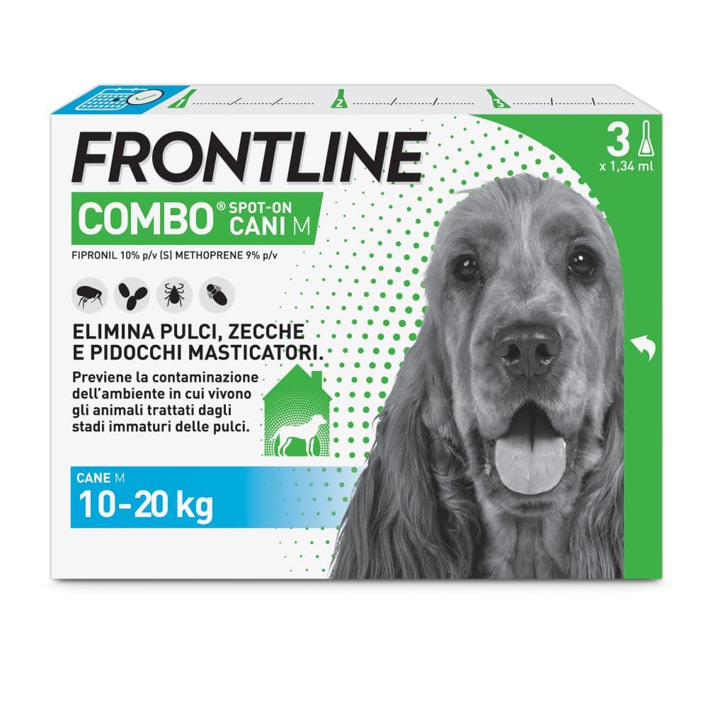 Frontline Combo Cani da 10 a 20 Kg - Pipette antiparassitarie Contro Pulci, Zecche E Pidocchi - 3 Pipette monodose