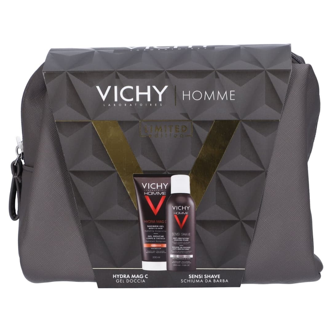 Vichy Pochette Regalo Uomo Hydra Mag C Gel Doccia 200ml + Sensi Shave Schiuma Da Barba 200ml