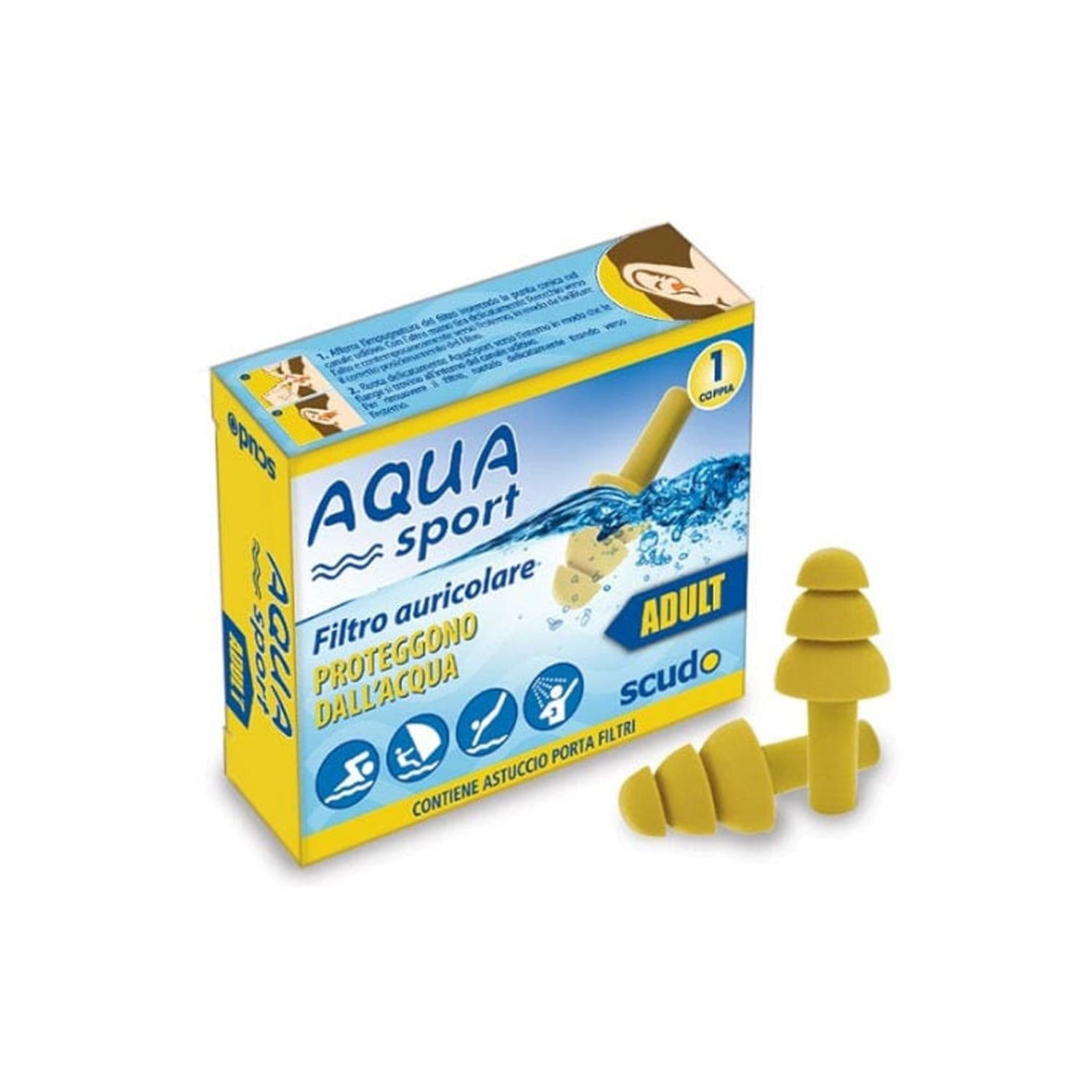 Scudo Aqua Sport Adulti L Tappi Auricolari Protezione Acqua 1 Paio