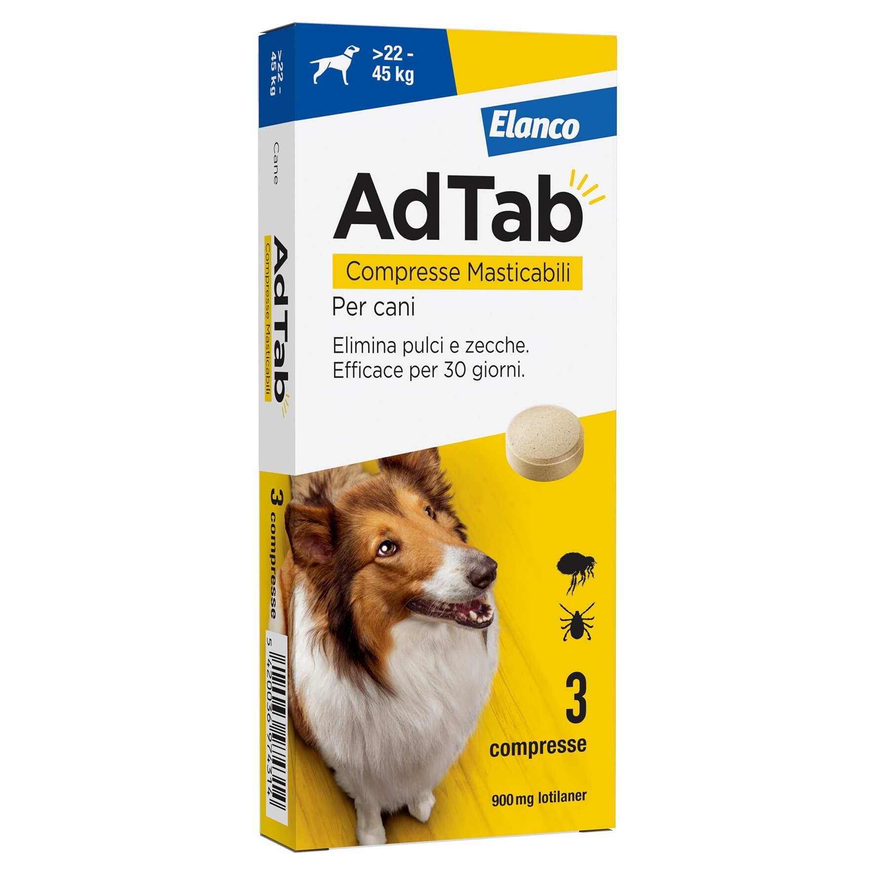 Elanco AdTab compresse masticabili per cani 22-45 kg - 3 compresse (900 mg)