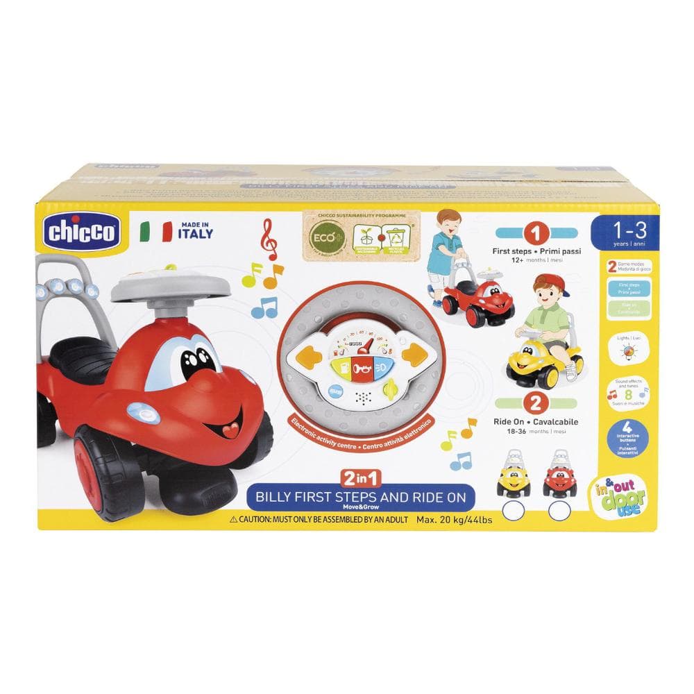 Cavalcabile e Primi Passi Billy Walk and Ride Giallo in Legno per Bambini