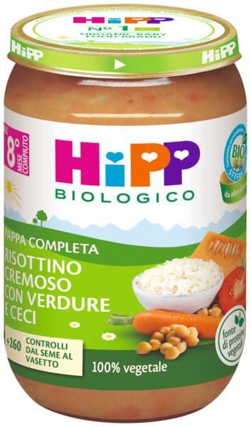 HIPP BIOLOGICO - PAPPA COMPLETA RISOTTINO CREMOSO CON VERDURE E CECI ( 8+ MESI )
