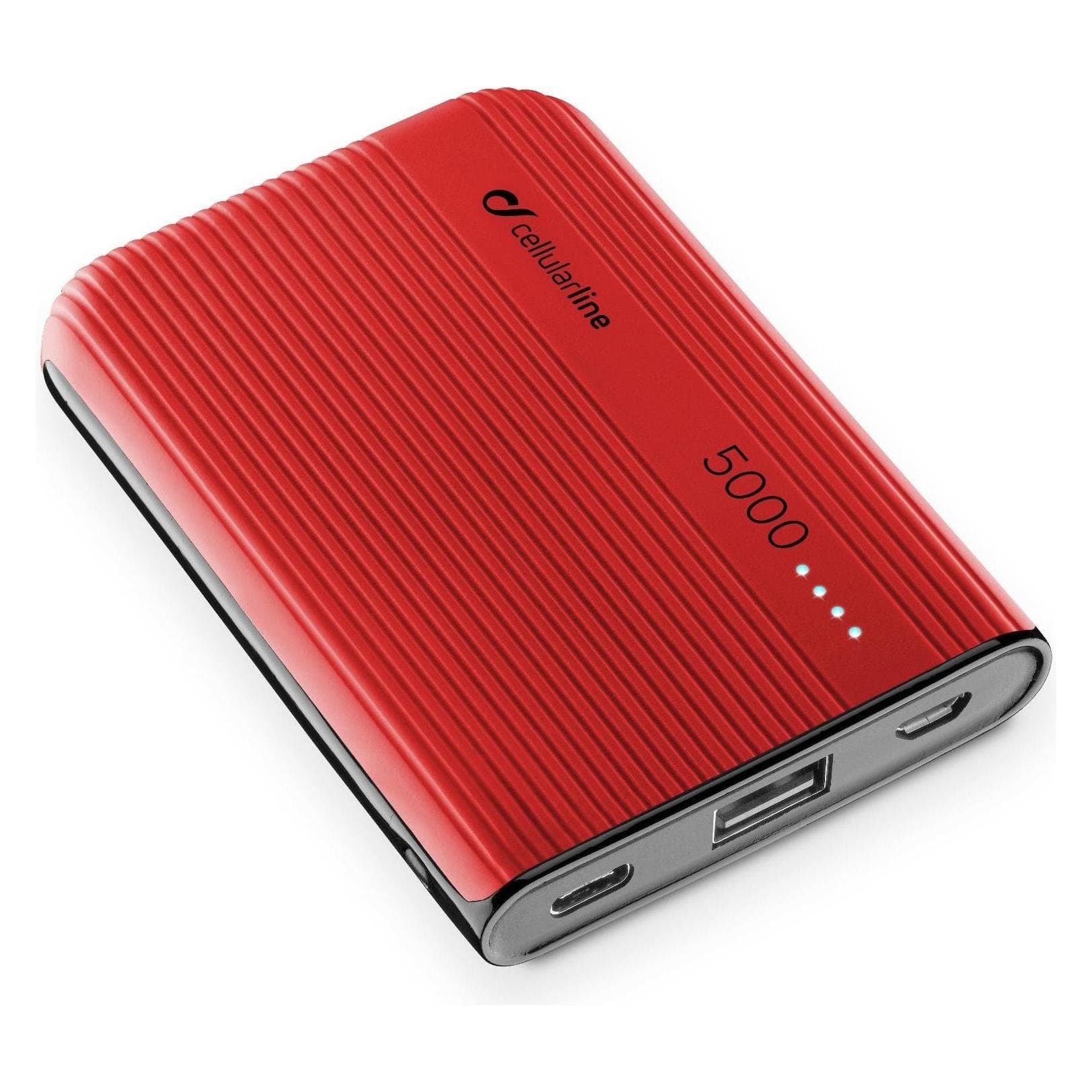 Cellularline PowerTank (5000 mAh, 10 W, 18.50 Wh), Powerbank, Rosso