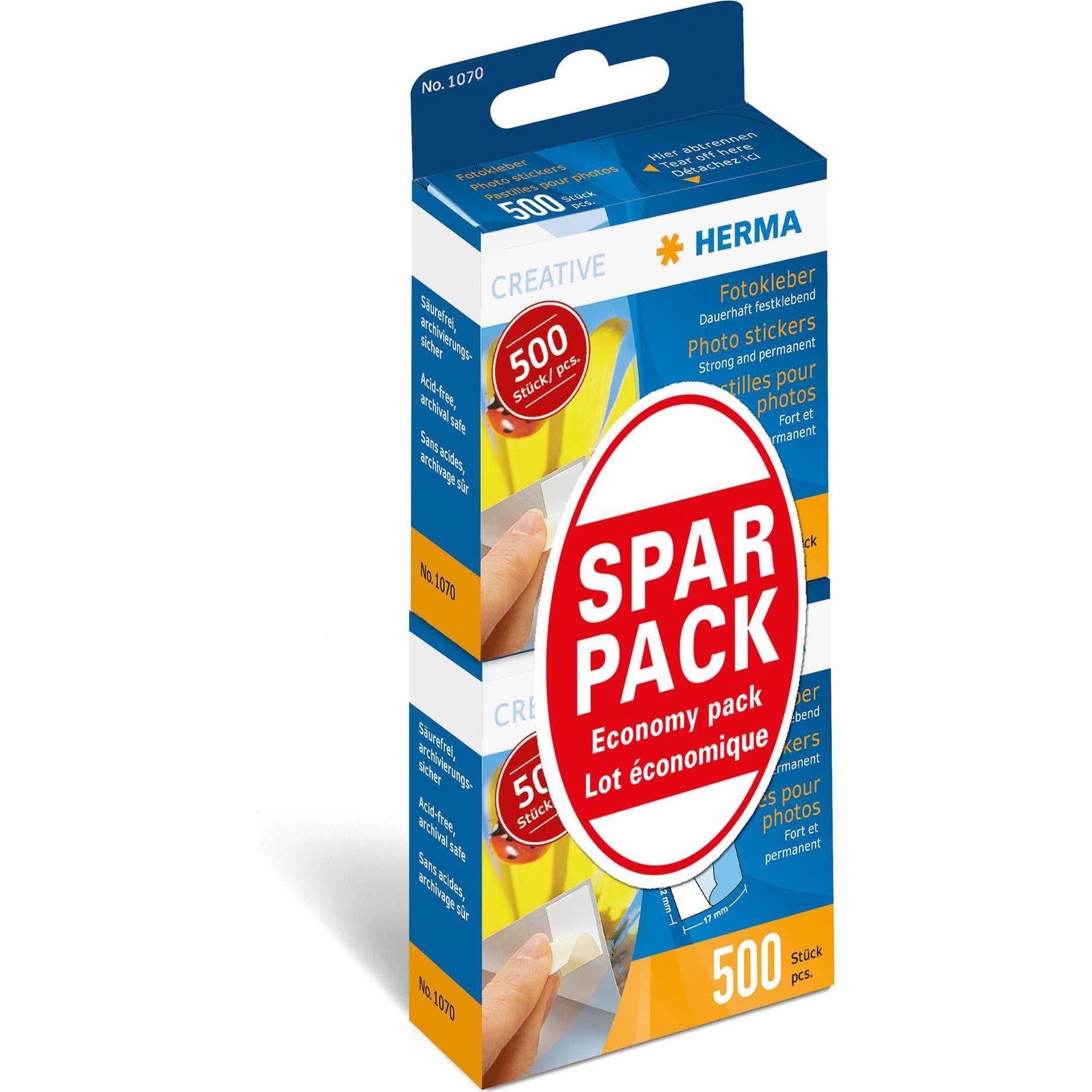 HERMA, Colla per foto + per poster, Doppia confezione adesiva fotografica 2x500 pezzi Sparpack