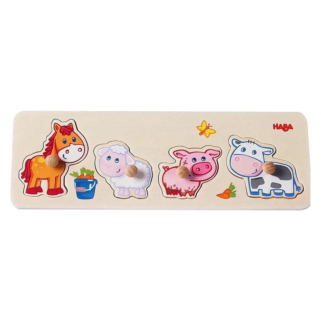 Haba Puzzle avvincente animali della fattoria per bambini (4 pezzi)
