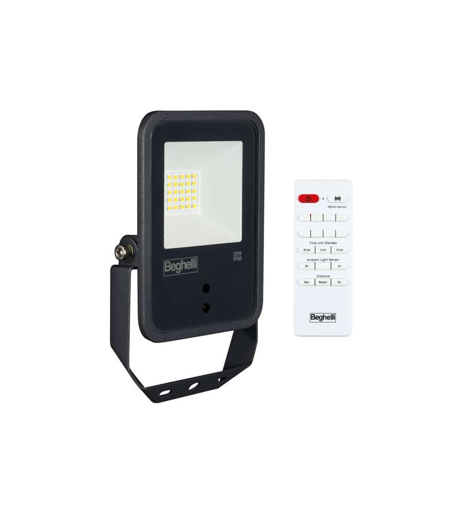 Beghelli Proiettore Nero LED Floodlight 20W con Sensori di Movimento