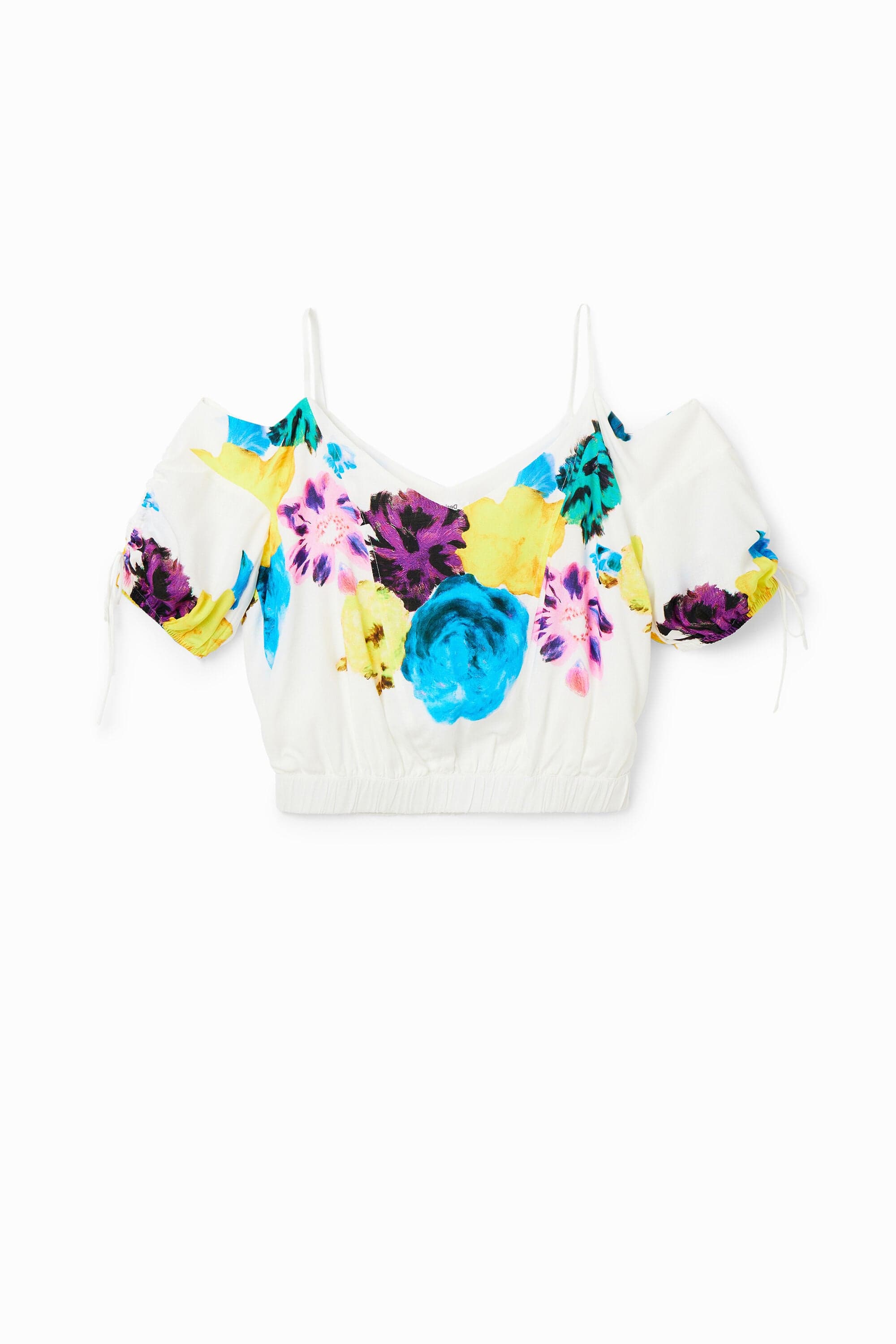Desigual, Blusa corta fiori arricciati M.Christian Lacroix, Viscosa, Bianco, XS