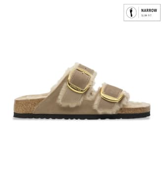 Birkenstock per donna. 1030384 Sandali in Pelle Arizona Big Buckle Lana di pecora (Vestibilità Stretta) beige (37), Basso, Nessuno, Casual