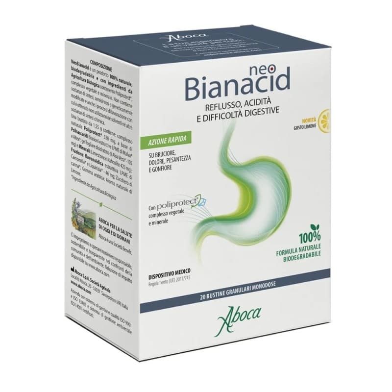 Aboca - Aboca NeoBianacid Acidità Reflusso Difficoltà di Digestione gusto Limone 20 Bustine