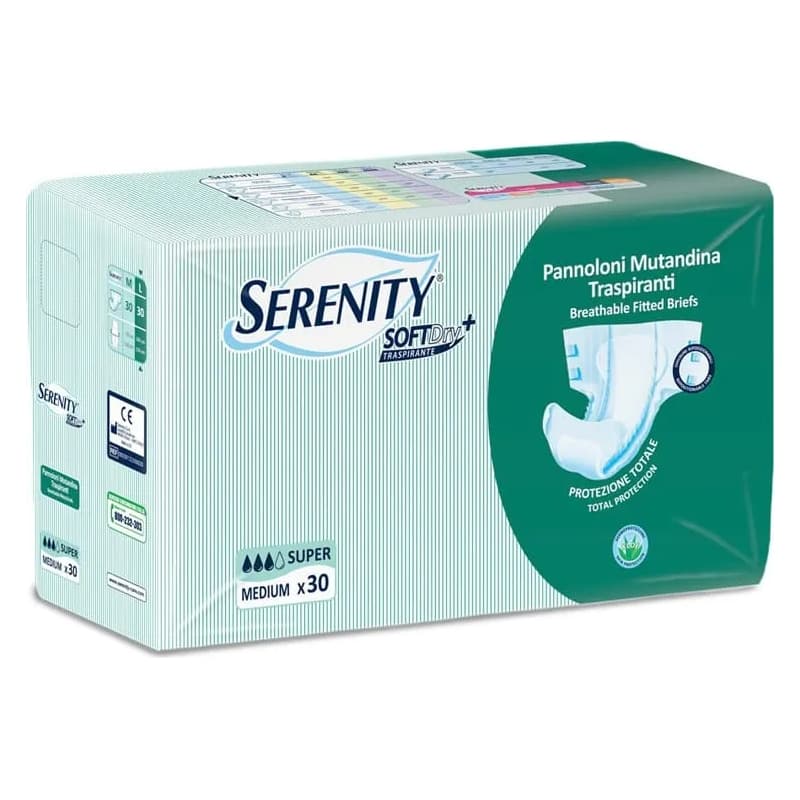 Serenity Soft Dry - 30 Pannoloni Assorbenti Sagomati Assorbenti Per Incontinenza Super Taglia M