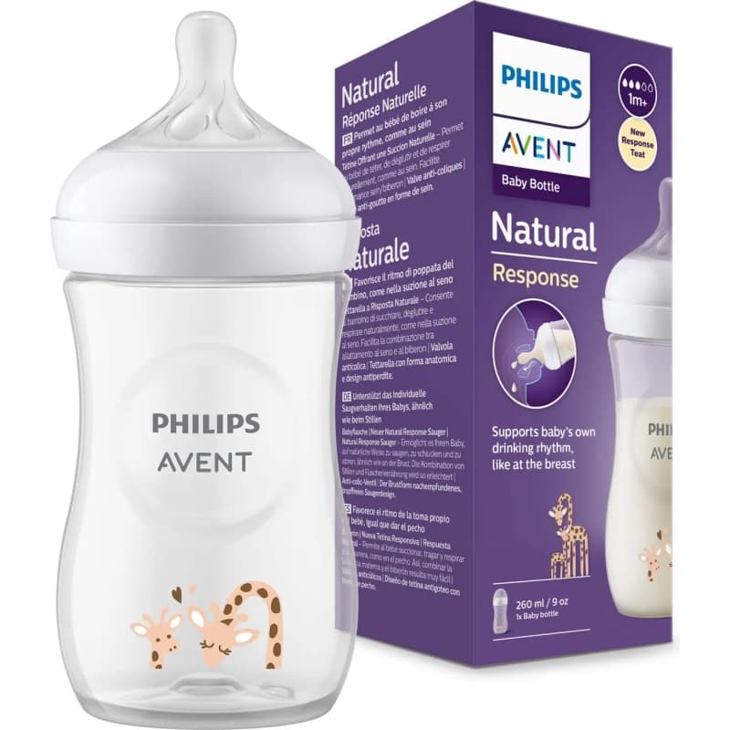Avent Natural Response - Biberon trasparente 1m+ giraffa 260 Ml