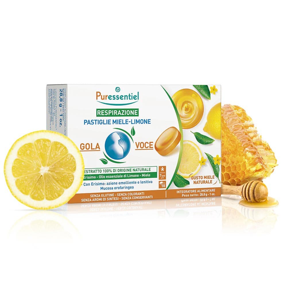 Puressentiel Respirazione - Gola Voce Pastiglie Miele e Limone, 18 pastiglie